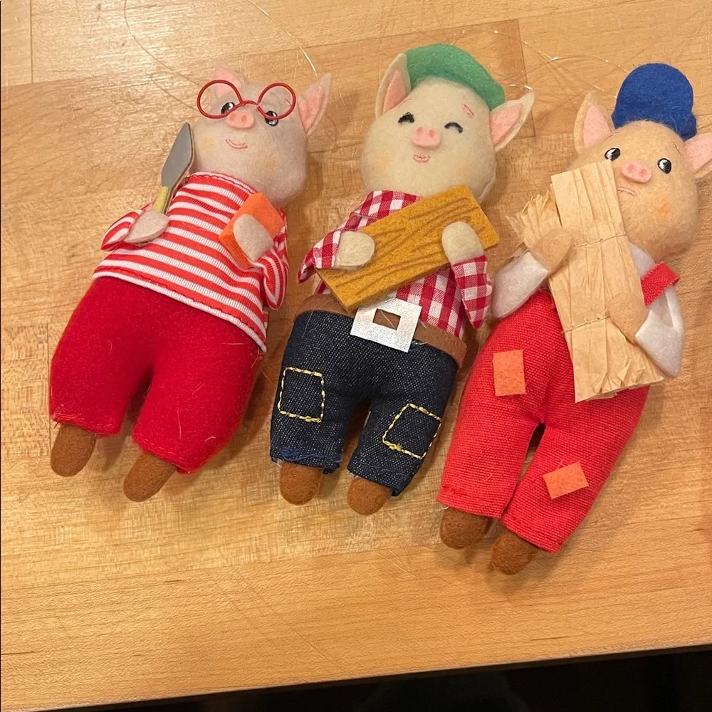 Set of Three Little Pigs 6” Target Ornaments -Soft Felt